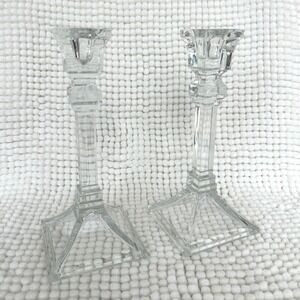 Crystal Clear‎ Industries Lead Crystal 8" Candlestick Tiered Stem Set of 2